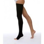 Чулок компрессионный кругловязаный, р. 5 ЧККВ ЦК до бедра 2 класс компрессии с открытым мыском черный
